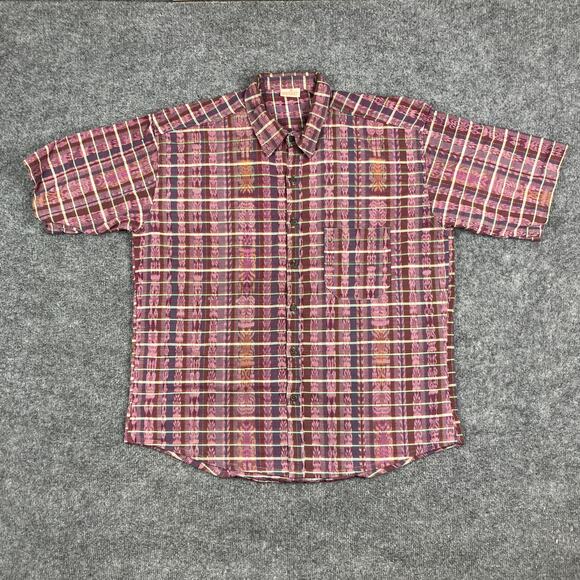 Altiplano Shirt Mens Size XL Multicolor Striped Button Up 70s Style Leather Blen - Picture 2 of 8